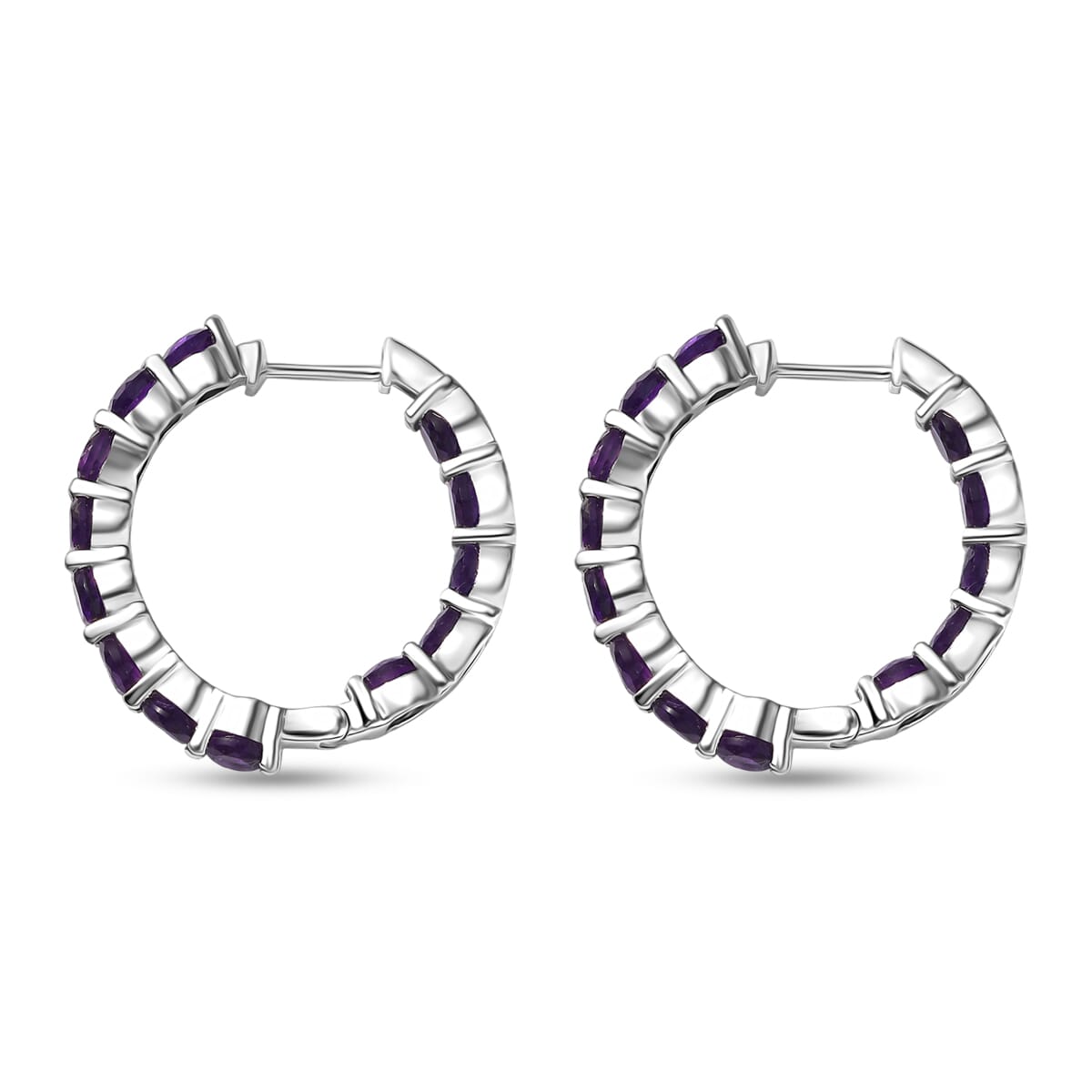 Karis African Amethyst 6.15 ctw Hoop Earrings in Platinum Bond  image number 3