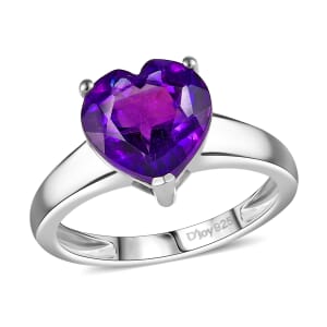 D'Joy African Amethyst 2.90 ctw Heart Ring in Platinum Over Sterling Silver (Size 10.0)