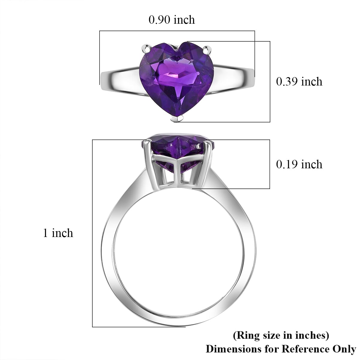 D'Joy African Amethyst 2.90 ctw Heart Ring in Platinum Over Sterling Silver (Size 7.0) image number 5