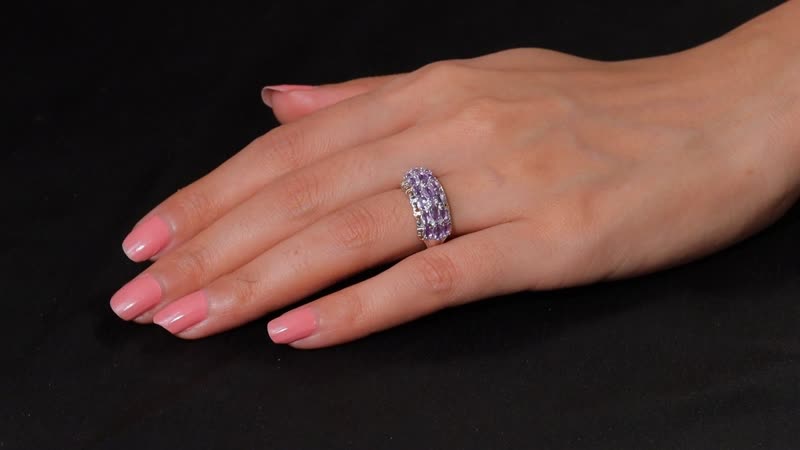 D'Joy Rose De France Amethyst and White Zircon 1.70 ctw Ring in 18K Vermeil RG and Rhodium Over Sterling Silver (Size 10.0)