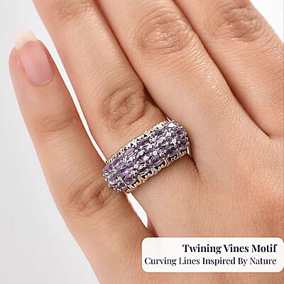 D'Joy Rose De France Amethyst and White Zircon 1.70 ctw Vines Ring in 18K Vermeil RG and Rhodium Over Sterling Silver (Size 10.0)
