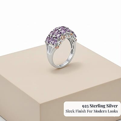 D'Joy Rose De France Amethyst and White Zircon 1.70 ctw Vines Ring in 18K Vermeil RG and Rhodium Over Sterling Silver (Size 10.0)