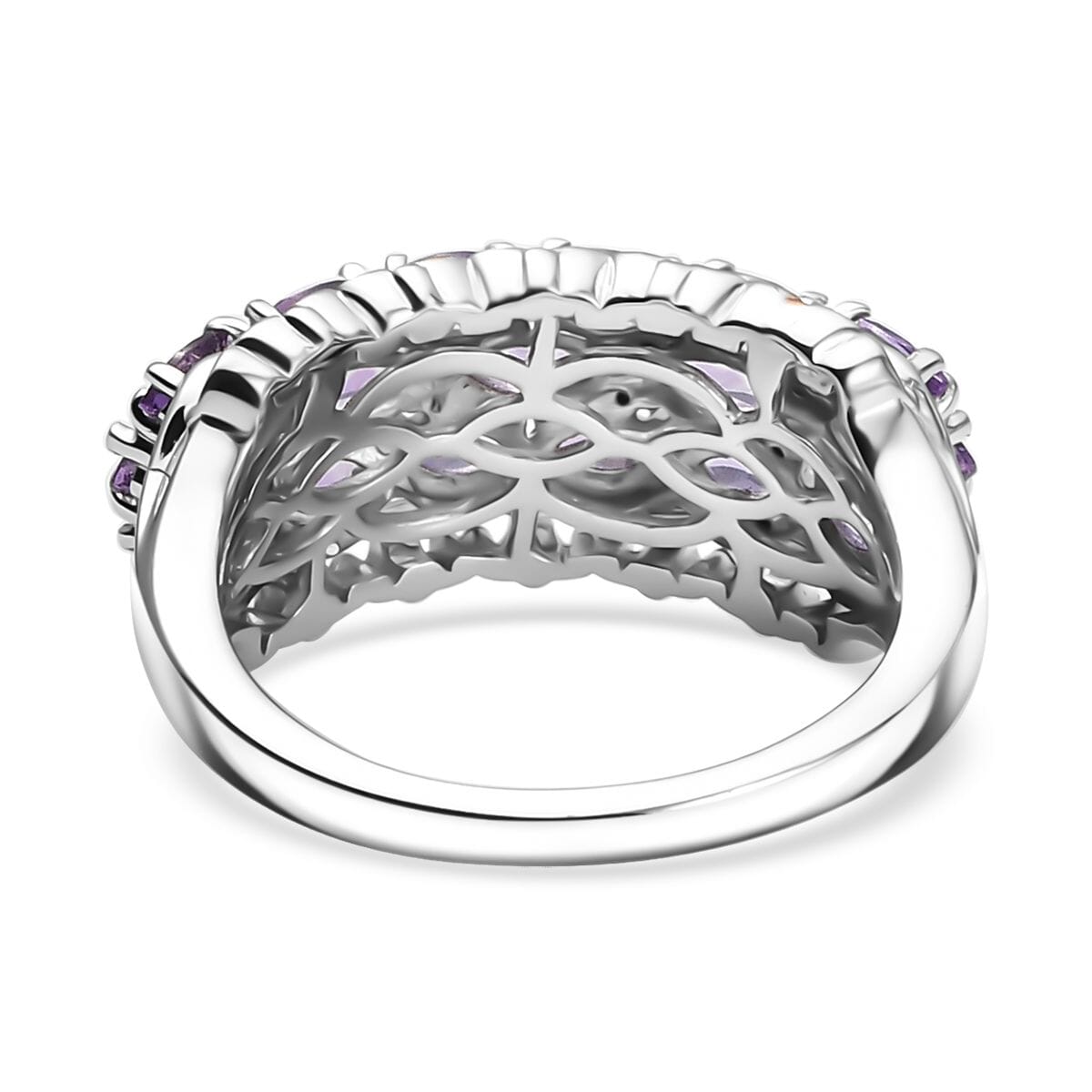 D'Joy Rose De France Amethyst and White Zircon 1.70 ctw Vines Ring in 18K Vermeil RG and Rhodium Over Sterling Silver (Size 10.0) image number 4