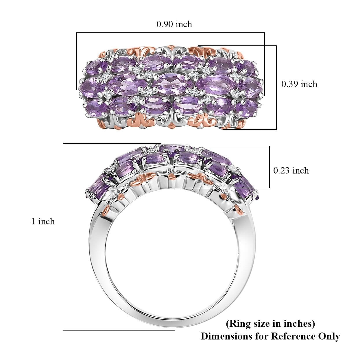 D'Joy Rose De France Amethyst and White Zircon 1.70 ctw Vines Ring in 18K Vermeil RG and Rhodium Over Sterling Silver (Size 10.0) image number 5