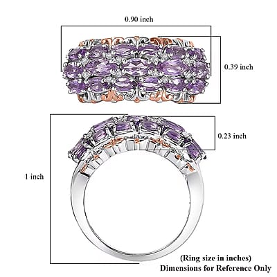 D'Joy Rose De France Amethyst and White Zircon 1.70 ctw Vines Ring in 18K Vermeil RG and Rhodium Over Sterling Silver (Size 10.0)