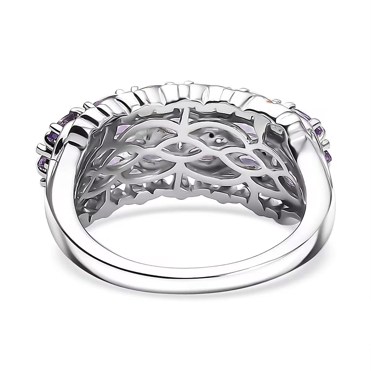 D'Joy Rose De France Amethyst and White Zircon 1.70 ctw Ring in 18K Vermeil RG and Rhodium Over Sterling Silver (Size 10.0) image number 7