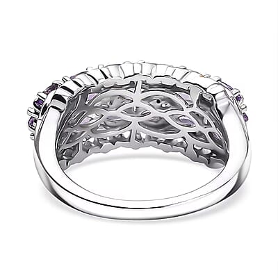 D'Joy Rose De France Amethyst and White Zircon 1.70 ctw Vines Ring in 18K Vermeil RG and Rhodium Over Sterling Silver (Size 10.0)