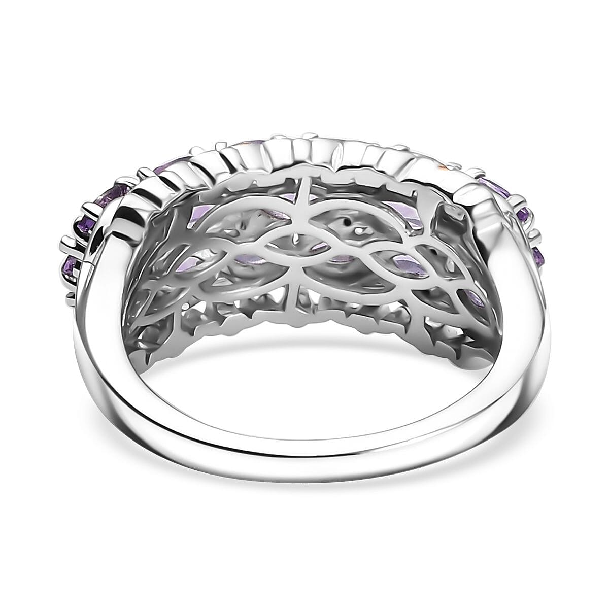 D'Joy Rose De France Amethyst and White Zircon 1.70 ctw Vines Ring in 18K Vermeil RG and Rhodium Over Sterling Silver (Size 5.0) image number 4