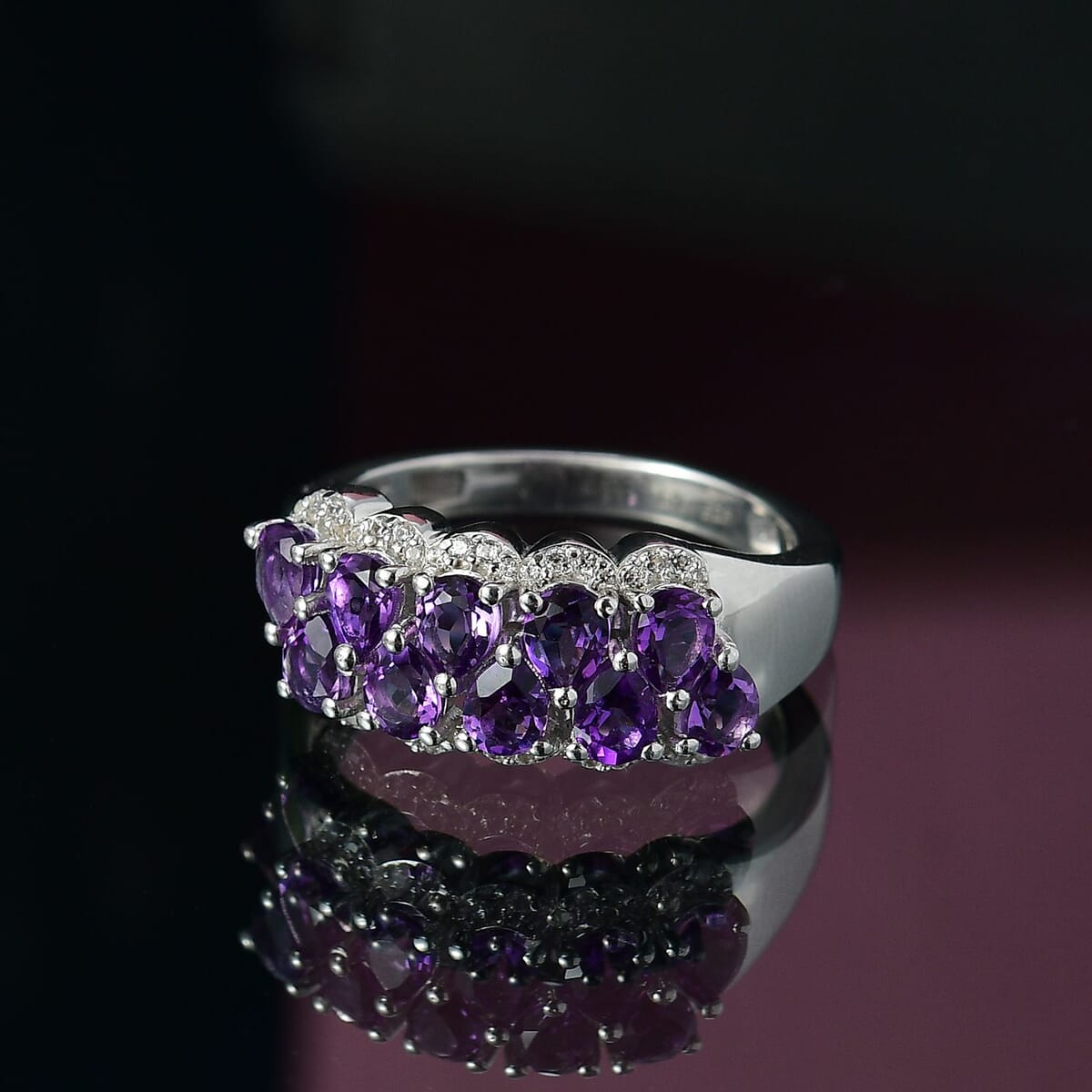 D'Joy Premium Bolivian Amethyst and White Zircon 1.75 ctw Violet Cascade Ring in Platinum Over Sterling Silver (Size 10.0) image number 1