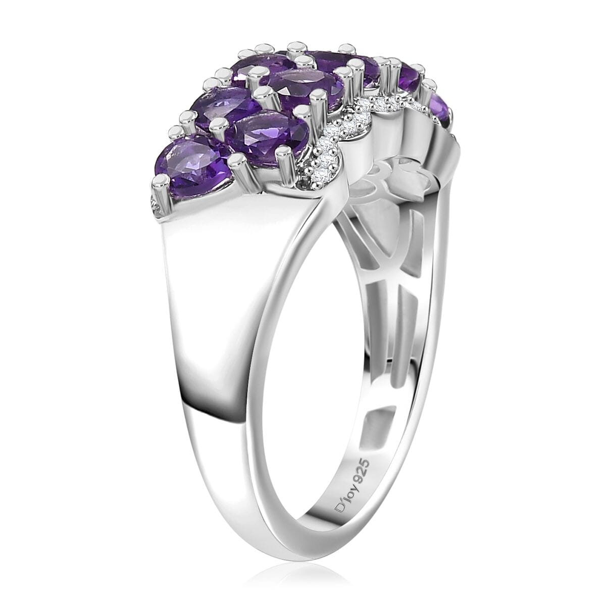 D'Joy Premium Bolivian Amethyst and White Zircon 1.75 ctw Violet Cascade Ring in Platinum Over Sterling Silver (Size 10.0) image number 3