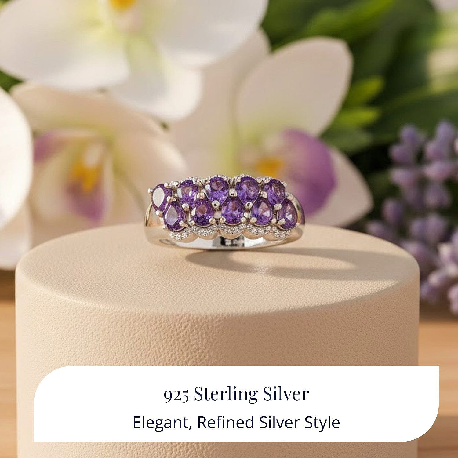 D'Joy Premium Bolivian Amethyst and White Zircon 1.75 ctw Violet Cascade Ring in Platinum Over Sterling Silver (Size 10.0)