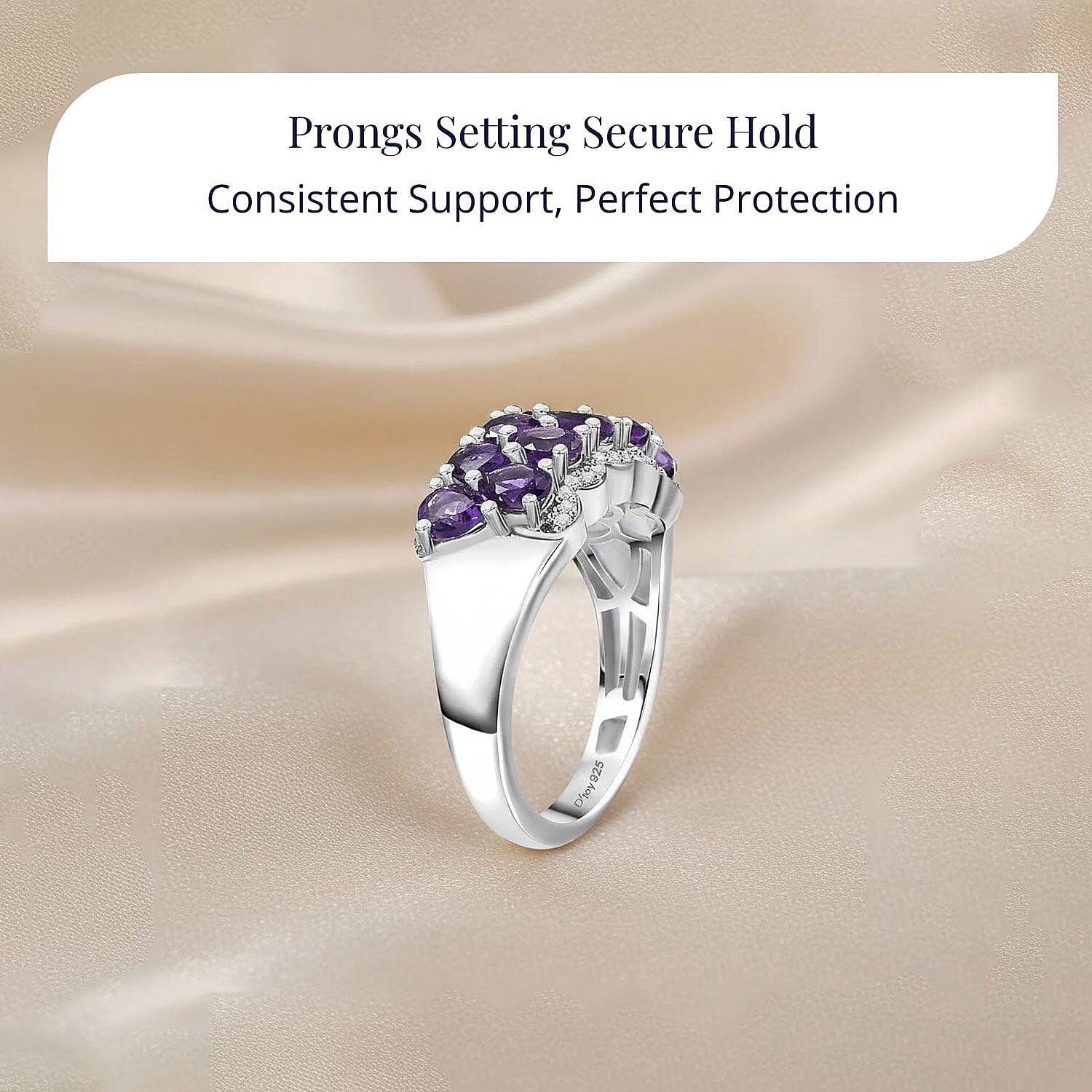 D'Joy Premium Bolivian Amethyst and White Zircon 1.75 ctw Violet Cascade Ring in Platinum Over Sterling Silver (Size 10.0)