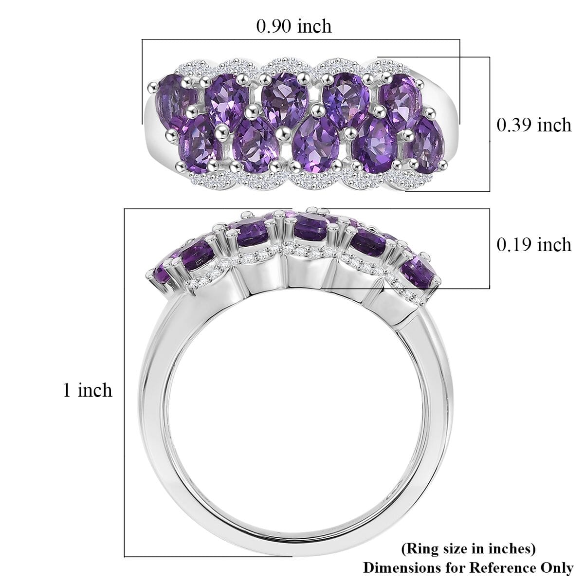 D'Joy Premium Bolivian Amethyst and White Zircon 1.75 ctw Violet Cascade Ring in Platinum Over Sterling Silver (Size 10.0) image number 5