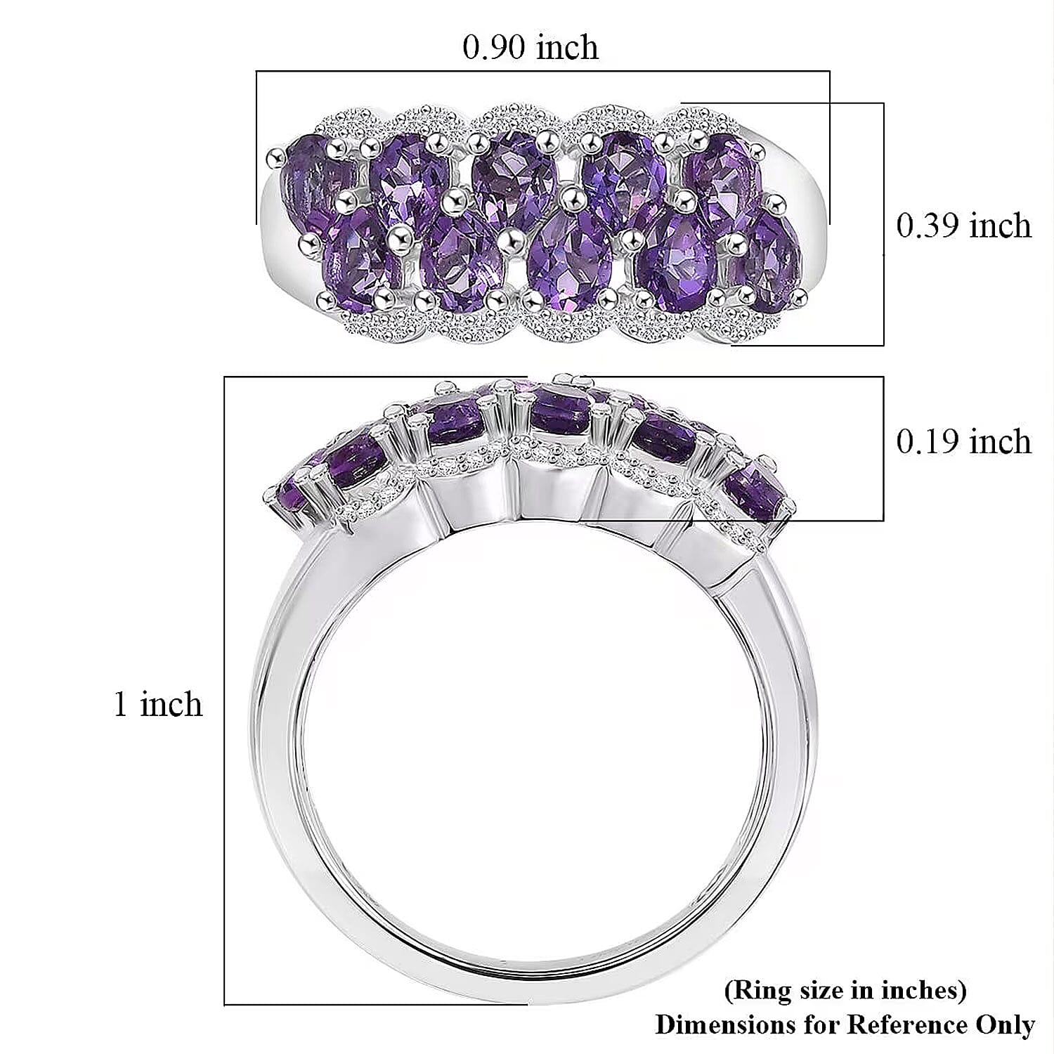 D'Joy Premium Bolivian Amethyst and White Zircon 1.75 ctw Violet Cascade Ring in Platinum Over Sterling Silver (Size 10.0)