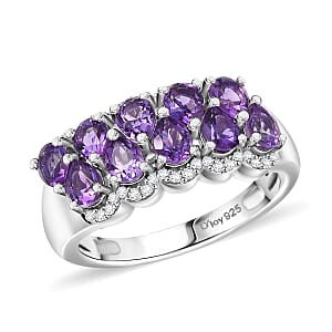 D'Joy Premium Bolivian Amethyst and White Zircon 1.75 ctw Violet Cascade Ring in Platinum Over Sterling Silver (Size 6.0)