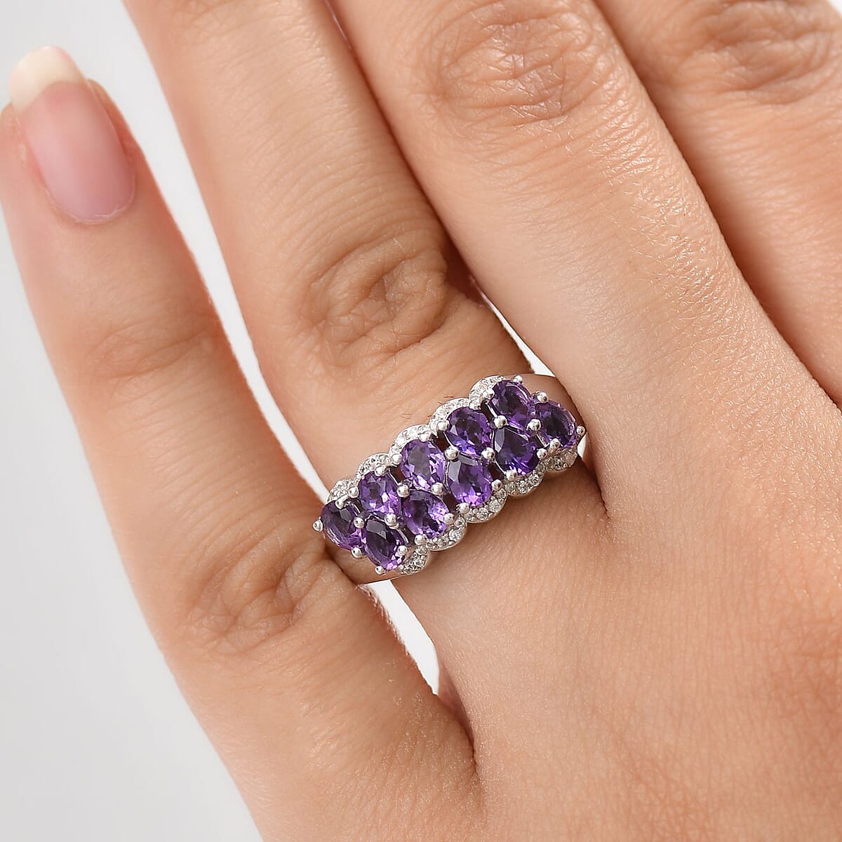 D'Joy Premium Bolivian Amethyst and White Zircon 1.75 ctw Violet Cascade Ring in Platinum Over Sterling Silver (Size 6.0) image number 2