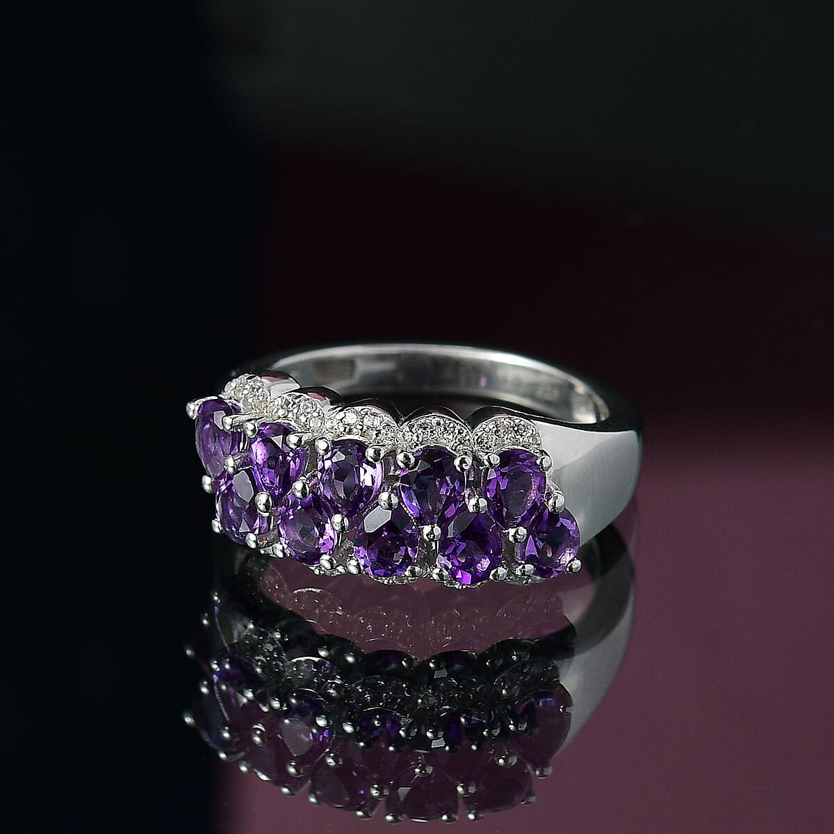 D'Joy Premium Bolivian Amethyst and White Zircon 1.75 ctw Violet Cascade Ring in Platinum Over Sterling Silver (Size 9.0) image number 1