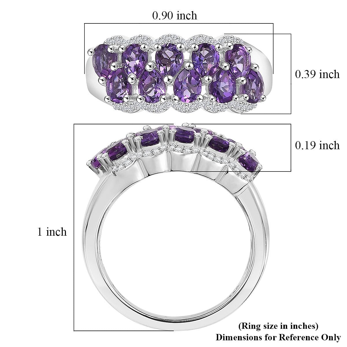 D'Joy Premium Bolivian Amethyst and White Zircon 1.75 ctw Violet Cascade Ring in Platinum Over Sterling Silver (Size 9.0) image number 5