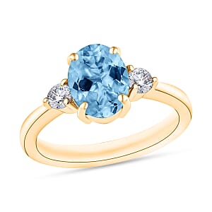 Luxoro AAA Santa Maria Aquamarine and E-F VS Diamond Ring in 10K Yellow Gold (Size 10.0) 2.12 ctw
