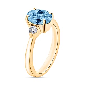 Luxoro AAA Santa Maria Aquamarine and E-F VS Diamond Ring in 10K Yellow Gold (Size 10.0) 2.12 ctw (Del. in 10-12 Days)