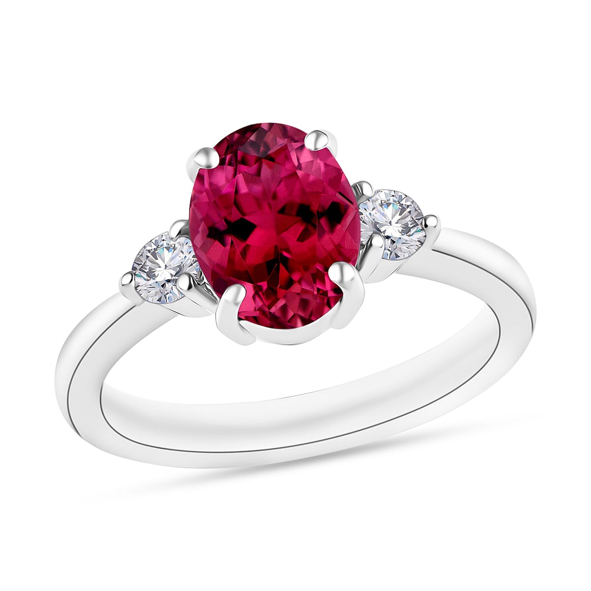 Luxoro AAA Ouro Fino Rubellite and E-F VS Diamond Ring in 10K White Gold (Size 10.0) 2.12 ctw image number 0