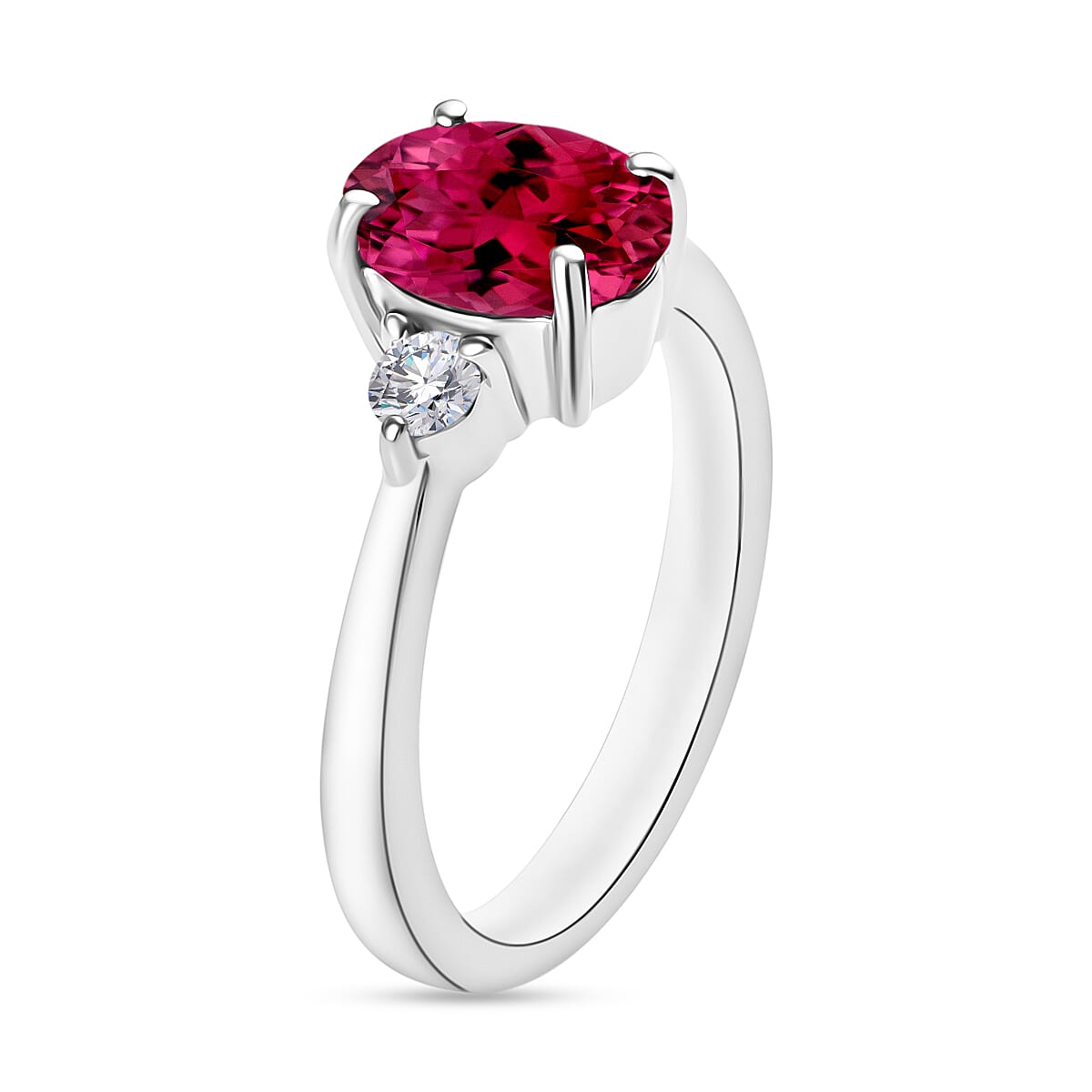 Luxoro AAA Ouro Fino Rubellite and E-F VS Diamond Ring in 10K White Gold (Size 10.0) 2.12 ctw image number 2