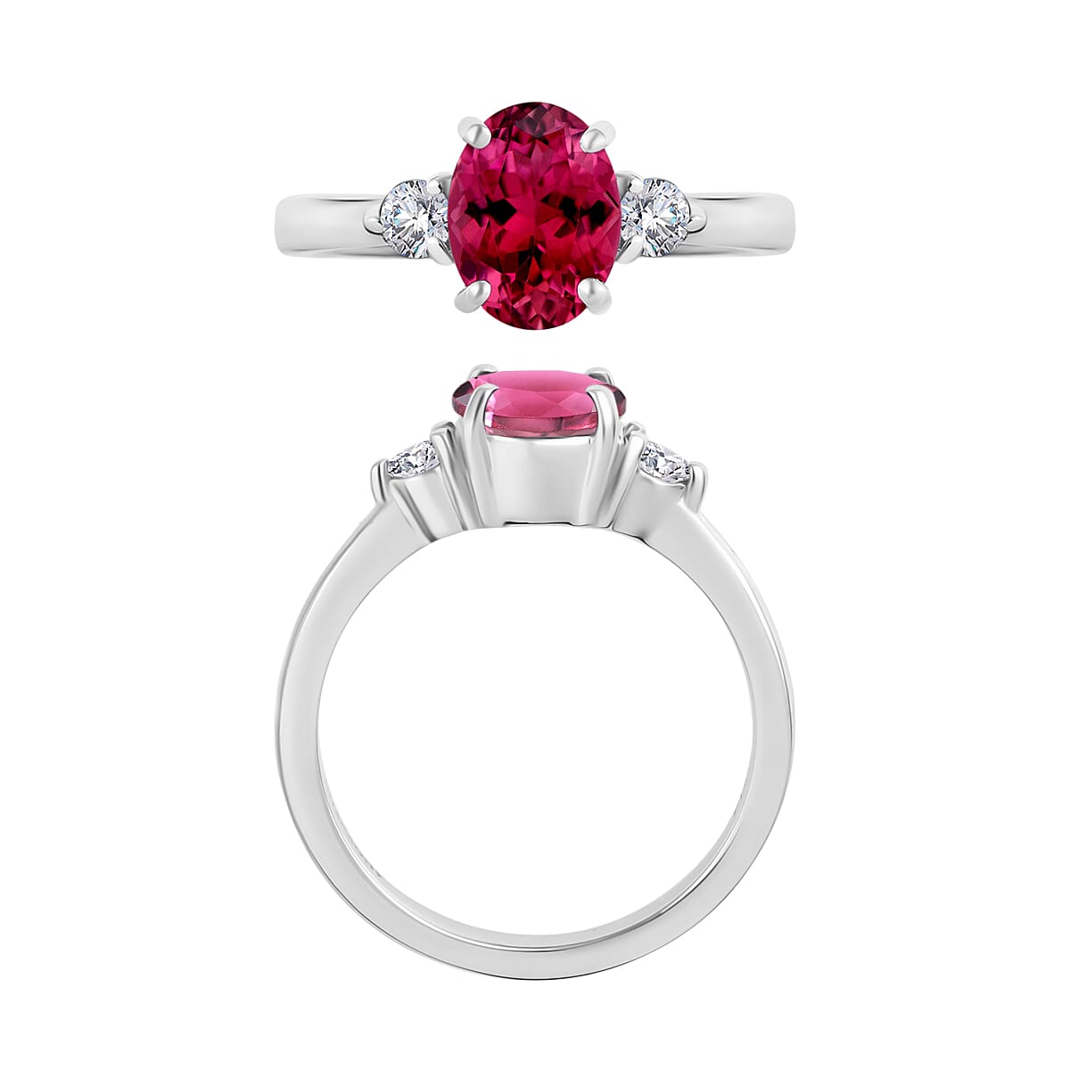 Luxoro AAA Ouro Fino Rubellite and E-F VS Diamond Ring in 10K White Gold (Size 10.0) 2.12 ctw image number 3