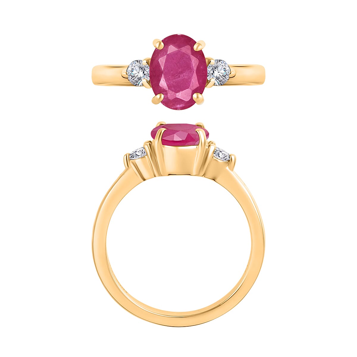 Luxoro Premium Mozambique Ruby and E-F VS Diamond Ring in 10K Yellow Gold (Size 10.0) 2.82 ctw image number 3