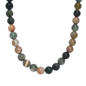 Multi Agate 220.00 ctw Beaded Necklace in Stainless Steel 18 Inches