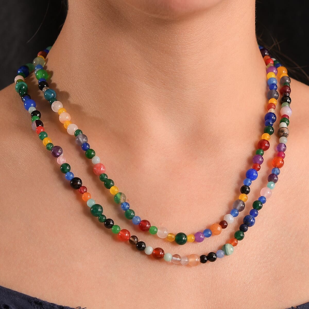 Multi Gemstone 260.00 ctw Beaded Endless Necklace 50 Inches image number 2