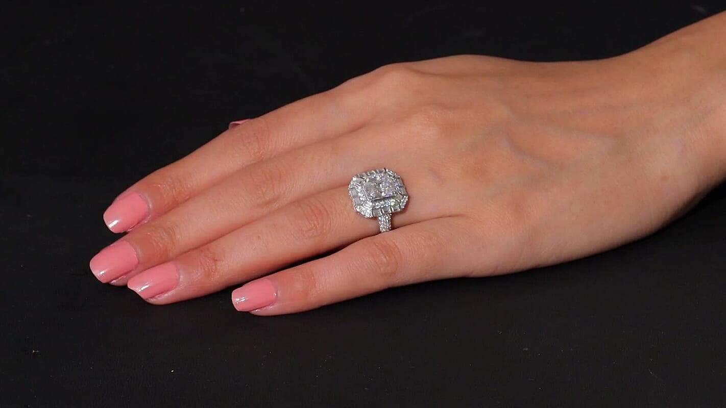Radiant Cut Moissanite 3.55 ctw Ring in Rhodium Over Sterling Silver