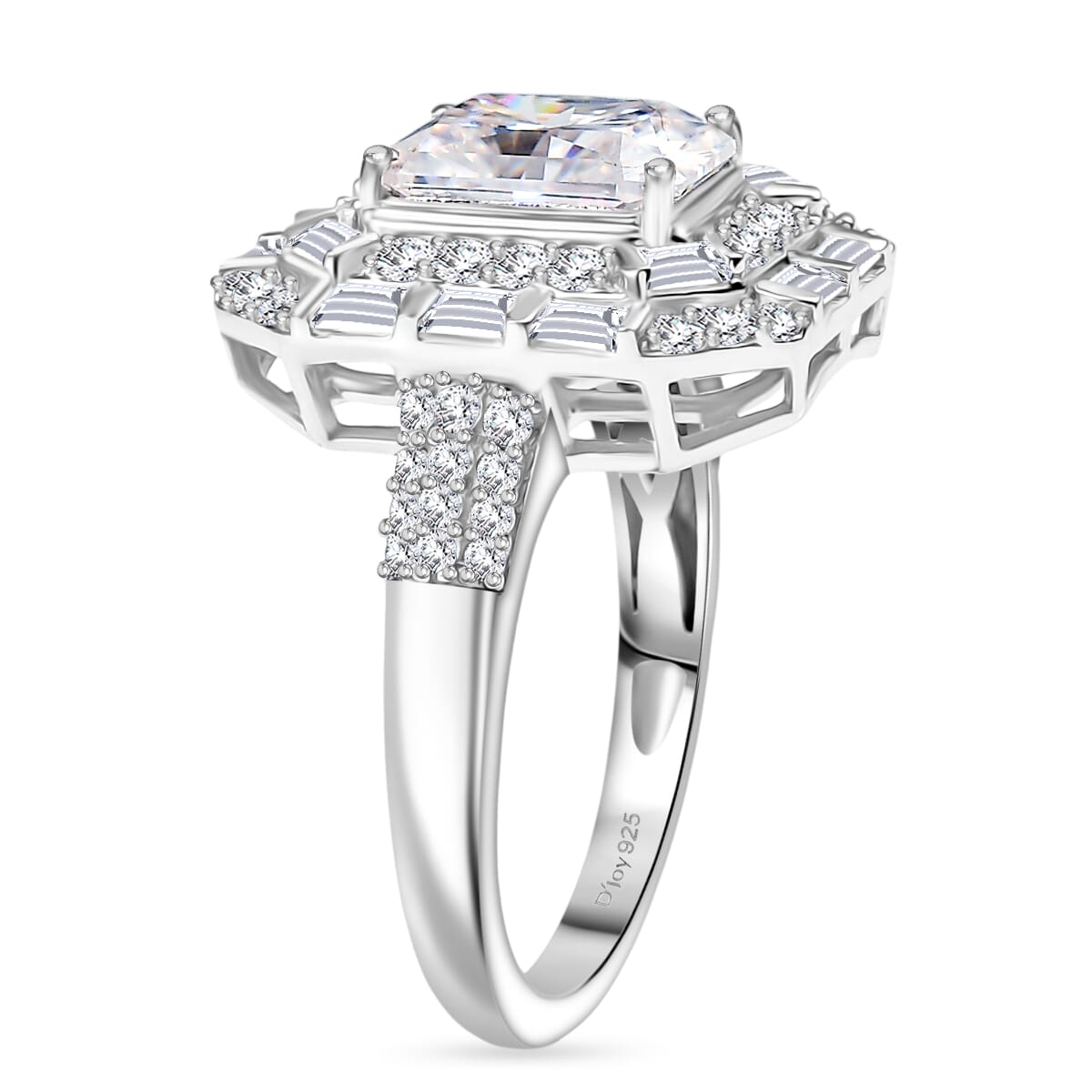 Radiant Cut Moissanite 3.55 ctw Ring in Rhodium Over Sterling Silver image number 3