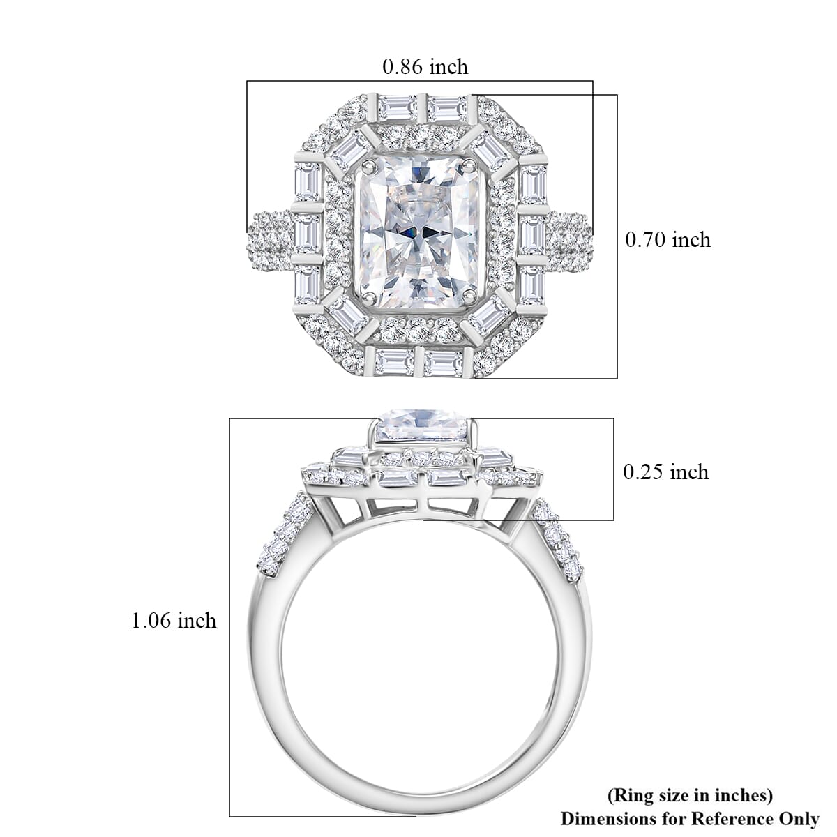 Radiant Cut Moissanite 3.55 ctw Ring in Rhodium Over Sterling Silver image number 5