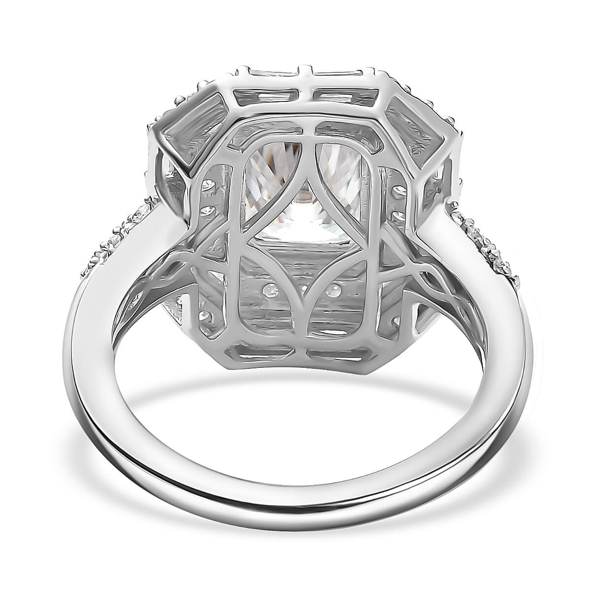 D'Joy Radiant Cut Moissanite 3.55 ctw Art Deco Ring in Rhodium Over Sterling Silver (Size 8.0) image number 4