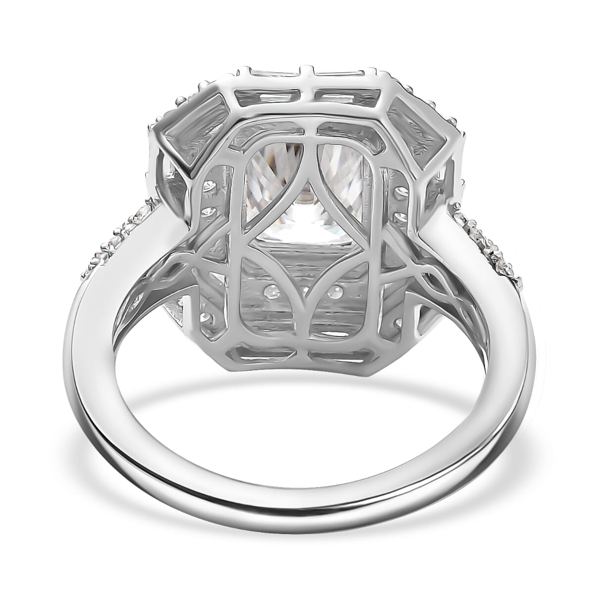 D'Joy Radiant Cut Moissanite 3.55 ctw Art Deco Ring in Rhodium Over Sterling Silver (Size 9.0) image number 4