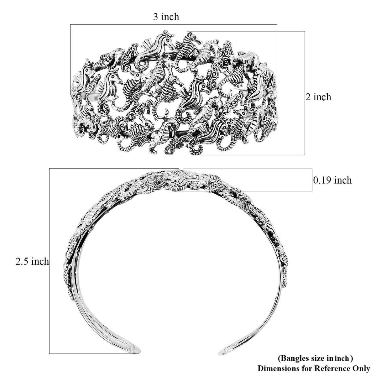 Bali Legacy Seahorse Cuff Bracelet in Sterling Silver (7.25 In) 35.25 Grams image number 5