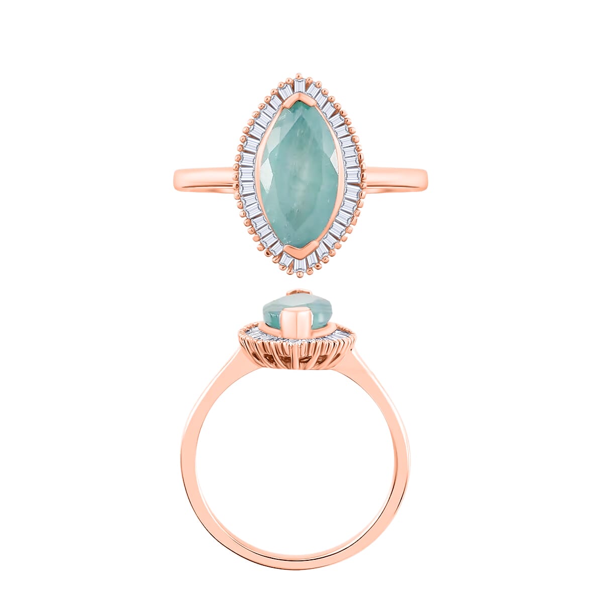 Grandidierite and Diamond 2.04 ctw Ring in 18K Vermeil Rose Gold Over Sterling Silver (Size  10.0) image number 3