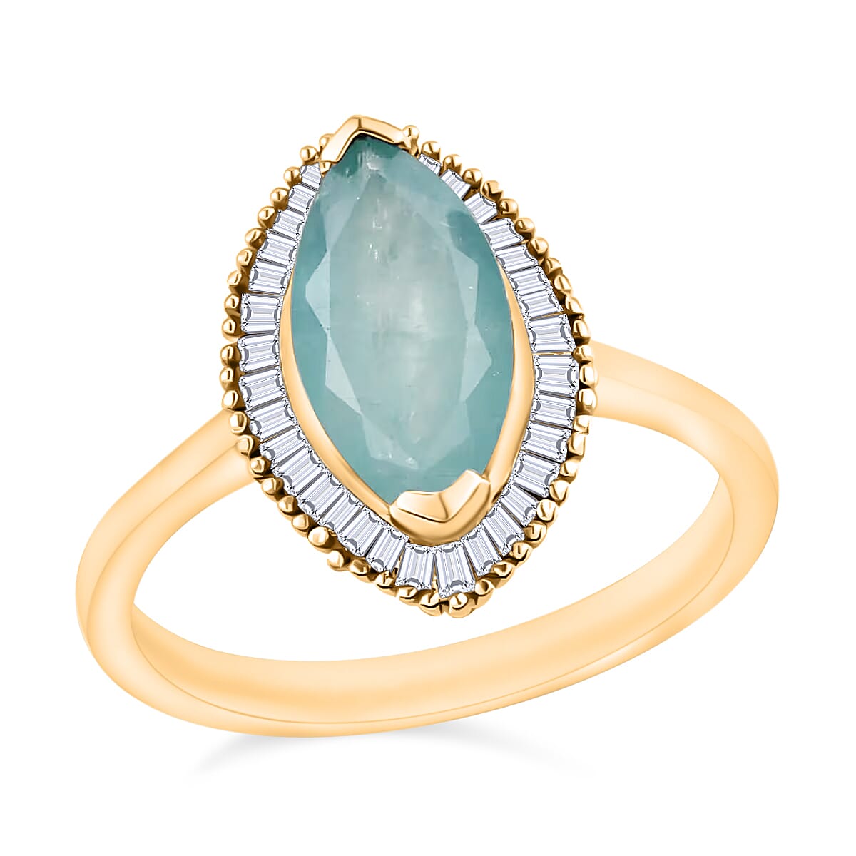 Grandidierite and Diamond 2.04 ctw Ring in 18K Vermeil Yellow Gold Over Sterling Silver (Size  4.5) image number 0