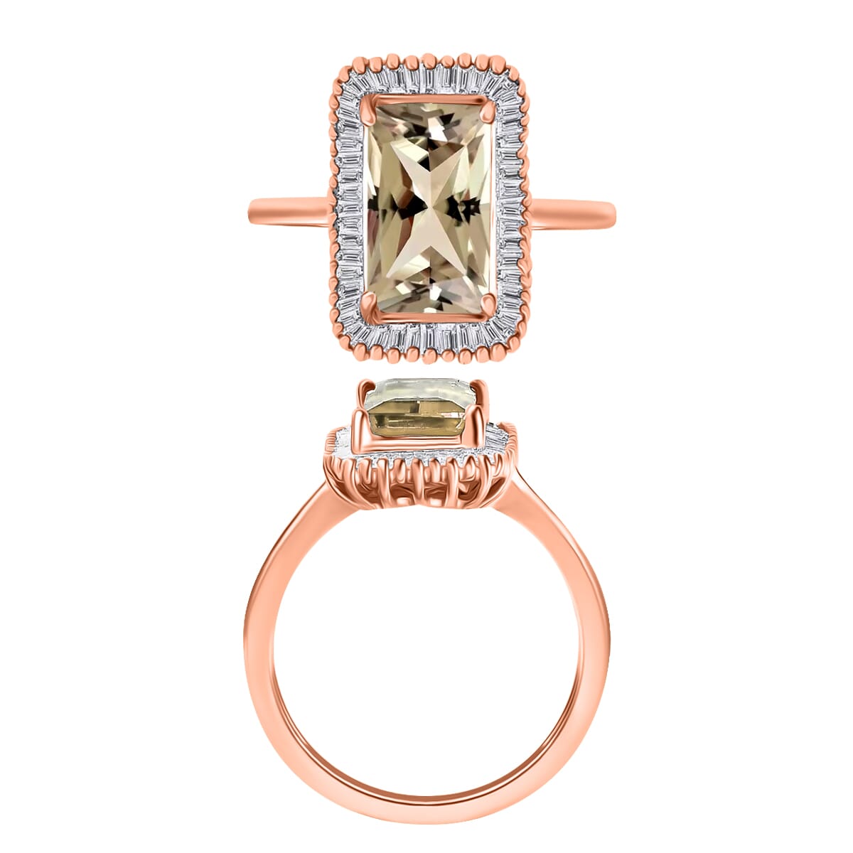 Premium Turkizite and Diamond 3.50 ctw Ring in 18K Vermeil Rose Gold Over Sterling Silver (Size  10.0) image number 3
