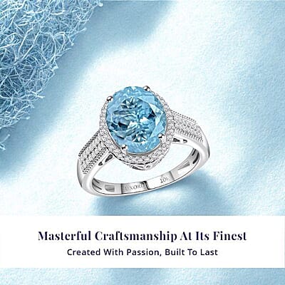 Luxoro 10K White Gold Premium Mangoro Aquamarine, White Diamond (G-H I2) (0.32 cts) Lotus Flower Ring (Size 12.0) 3.30 ctw