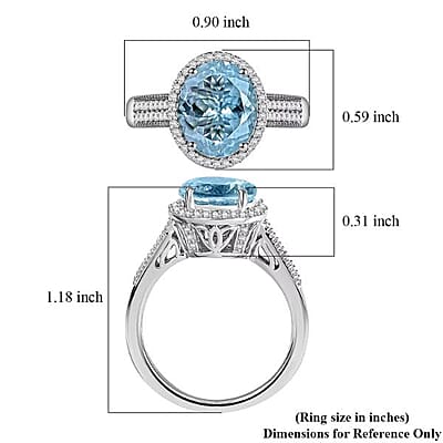 Luxoro 10K White Gold Premium Mangoro Aquamarine, White Diamond (G-H I2) (0.32 cts) Lotus Flower Ring (Size 12.0) 3.30 ctw