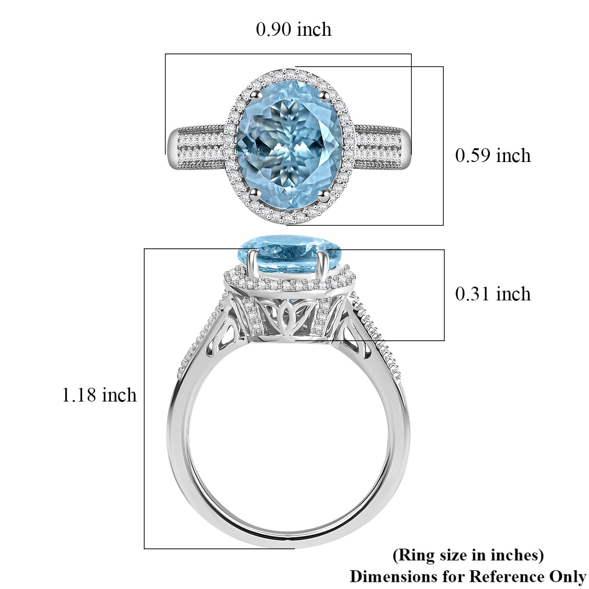 Luxoro Premium Mangoro Aquamarine and White Diamond G-H I2 3.30 ctw Lotus Flower Ring in 10K White Gold (Size 7.0) image number 5