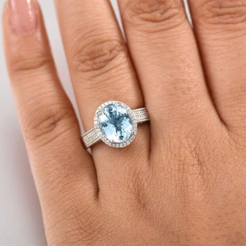 Luxoro Premium Mangoro Aquamarine and White Diamond G-H I2 3.30 ctw Lotus Flower Ring in 10K White Gold (Size 8.0)