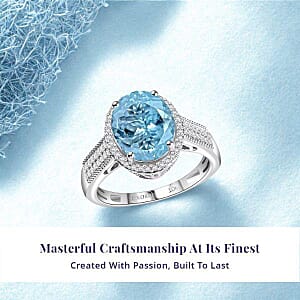 Luxoro Premium Mangoro Aquamarine and White Diamond G-H I2 3.30 ctw Lotus Flower Ring in 10K White Gold (Size 8.0)