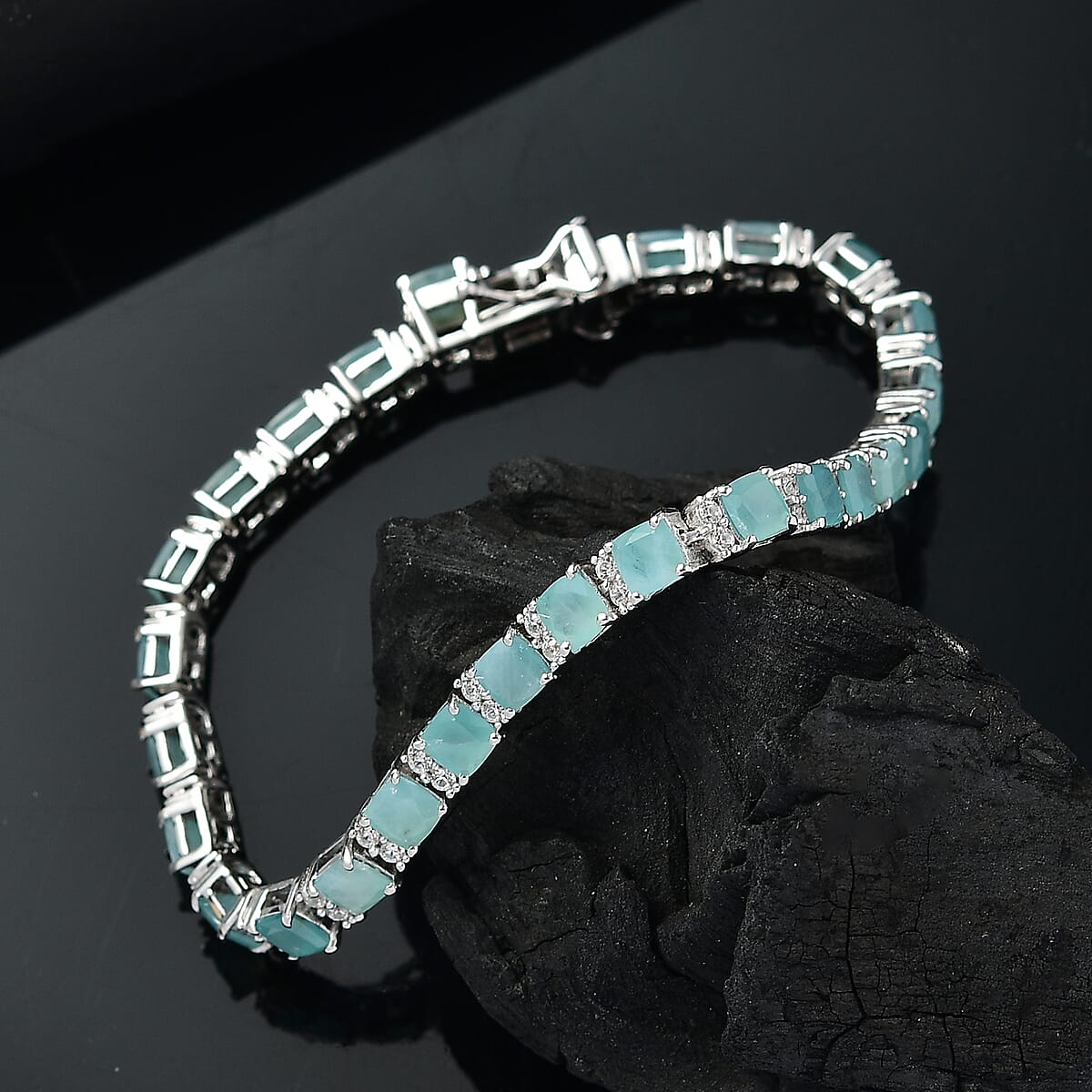 D'Joy Grandidierite and White Zircon 10.50 ctw Royal Radiance Tennis Bracelet in Rhodium Over Sterling Silver (6.50 In) image number 1