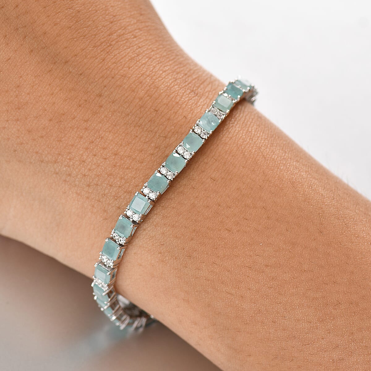 D'Joy Grandidierite and White Zircon 11.30 ctw Royal Radiance Tennis Bracelet in Rhodium Over Sterling Silver (7.25 In) image number 2