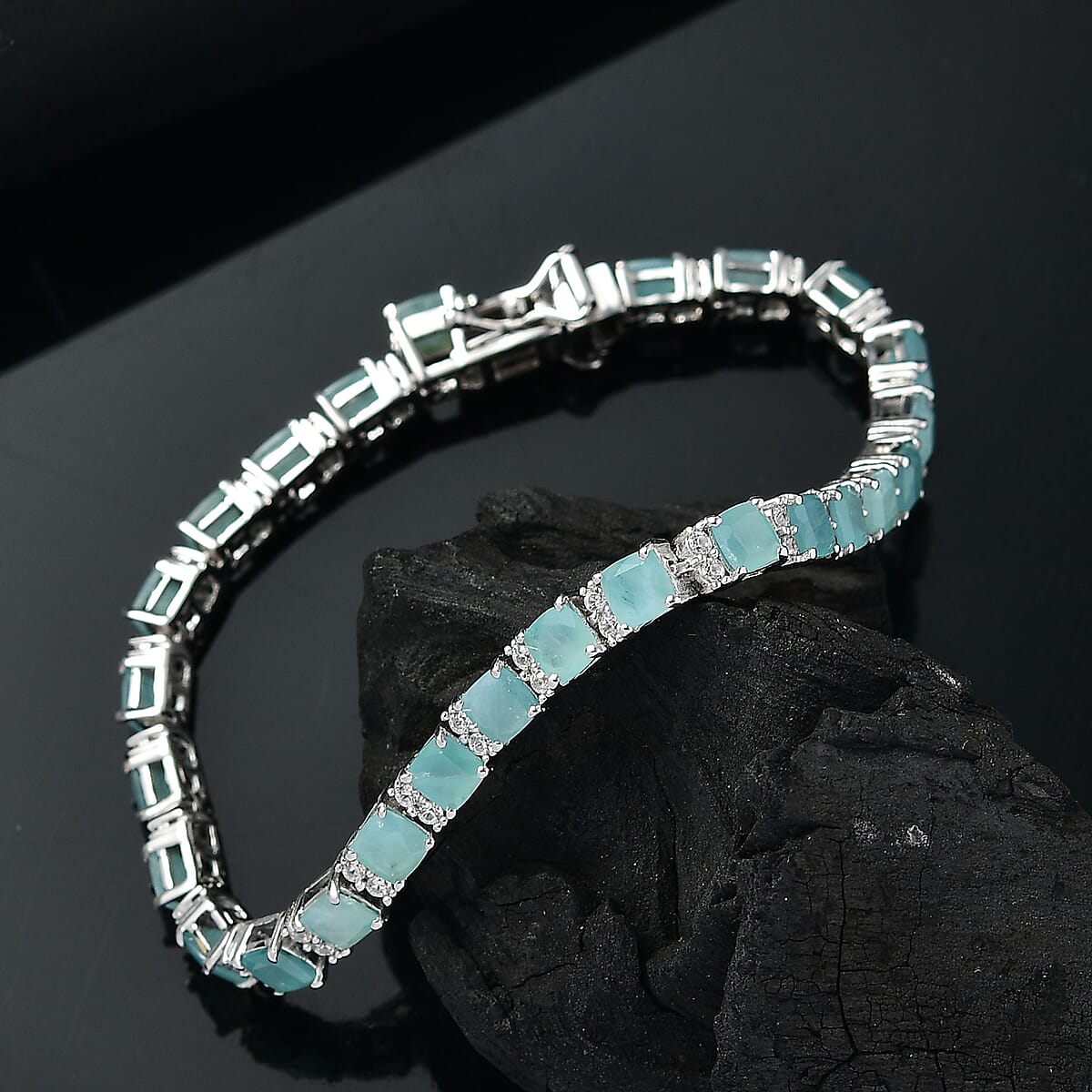 D'Joy Grandidierite and White Zircon 12.75 ctw Royal Radiance Tennis Bracelet in Rhodium Over Sterling Silver (8.00 In) image number 1
