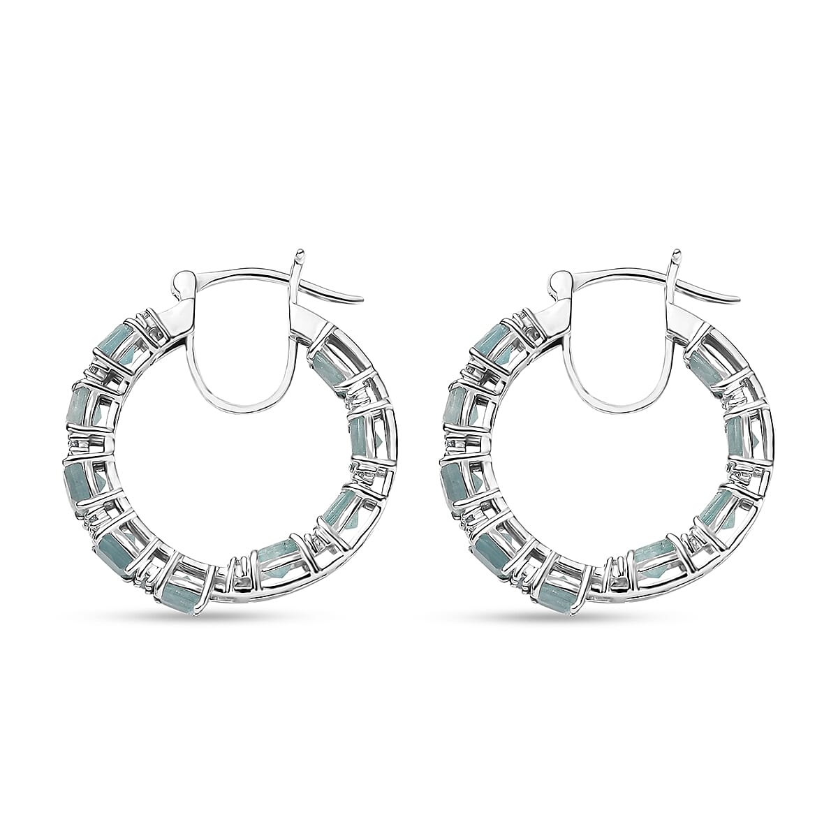 D'Joy Grandidierite and White Zircon 6.00 ctw Royal Radiance Hoop Earrings in Rhodium Over Sterling Silver image number 4