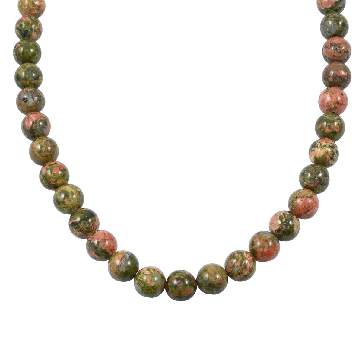 Unakite 10mm Beaded Necklace 18 Inches in Sterling Silver 285.00 ctw image number 0