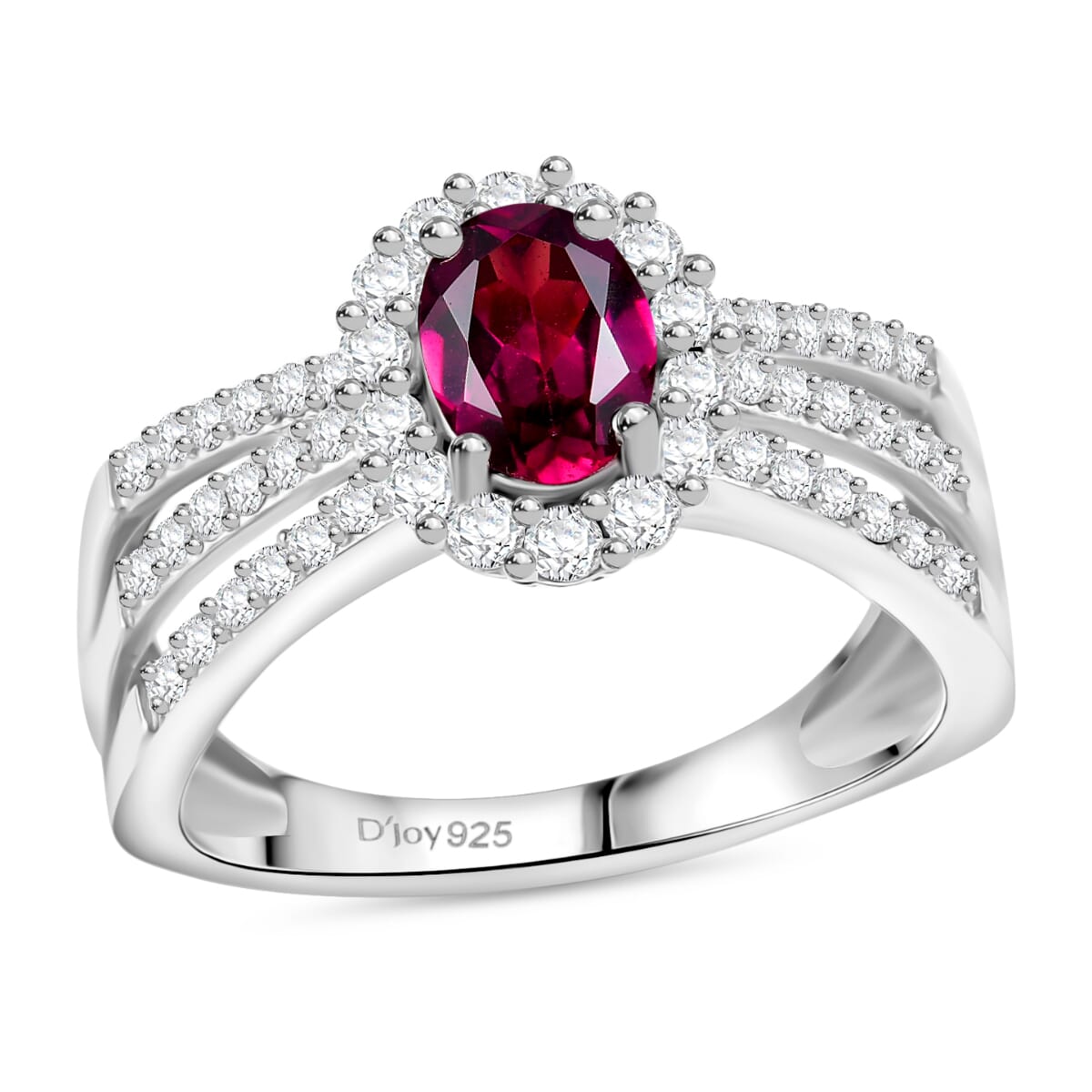D'Joy AAA Radiant Ember Garnet and Moissanite 1.60 ctw Imperial Halo Ring in Rhodium Over Sterling Silver (Size 10.0) image number 0